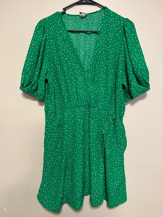 a new day Dresses & Skirts - A New Day Green Polka Dot Faux Wrap Mini Dress